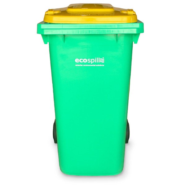 240L Wheelie Bin | 240L Hazchem Wheelie Bin | 240LG-Y | Lime Green Bin with Yellow Lid | Wheelie Bin for Chemical Spill Kits | Ecospill Brisbane Sydney Melbourne Perth Canberra Australia
